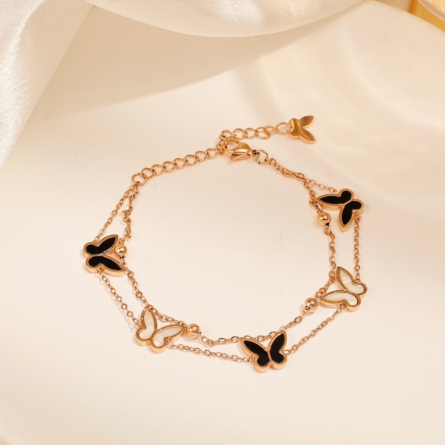 Rose Gold Double Layer Butterfly Bracelet