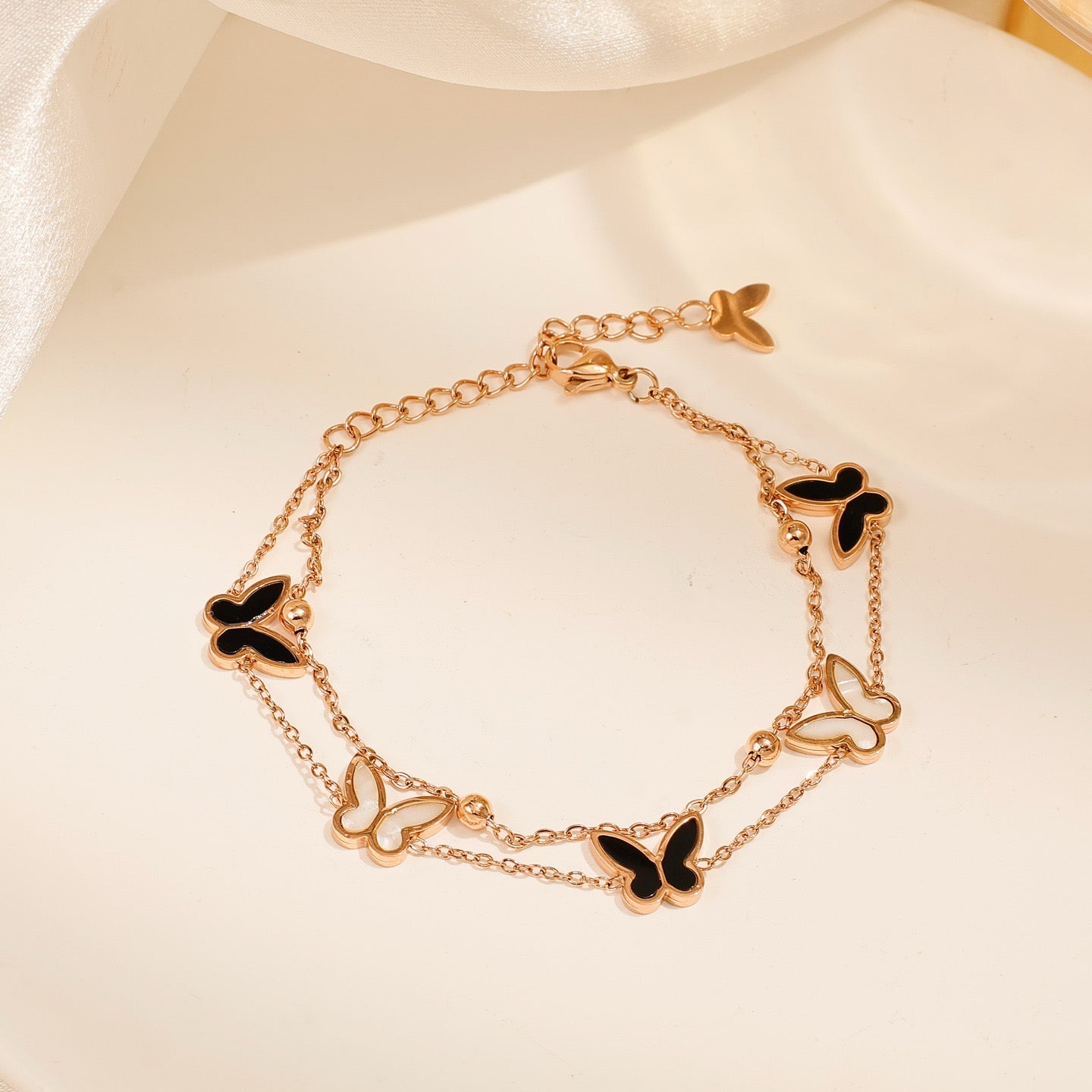 Rose Gold Double Layer Butterfly Bracelet