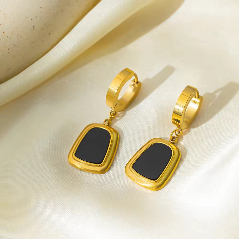 Elegant Matt Black Stone Gold Plated Earrings