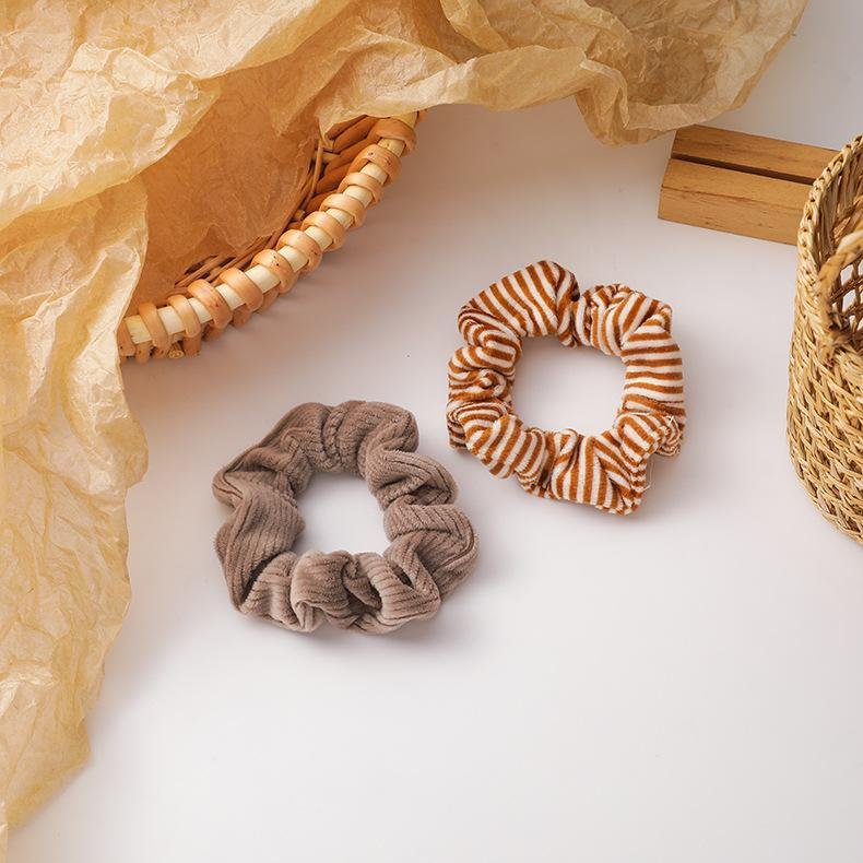 French Striped Coral Velvet Combination Hair Band Scrunchies