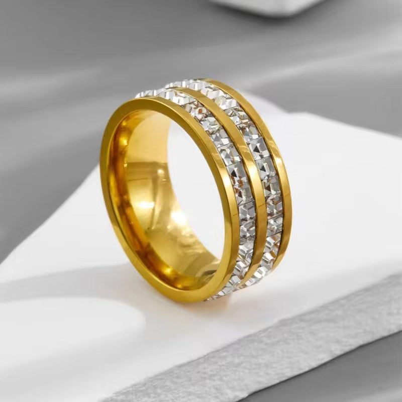 Gold-Plated Double Crystal Band Ring