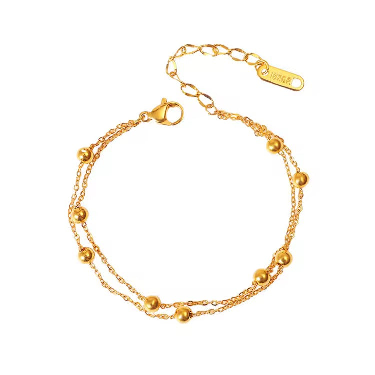 Double Layered Golden Balls Studded Anklets