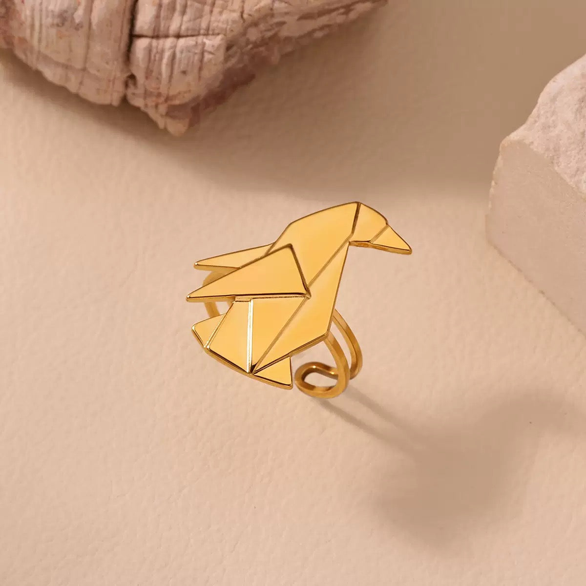 18K Gold Plated Origami Penguin Adjustable Ring