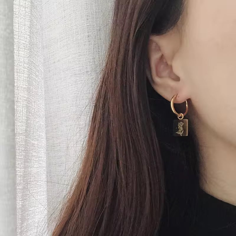 Gold Plated Square Charm Hoop Earrings