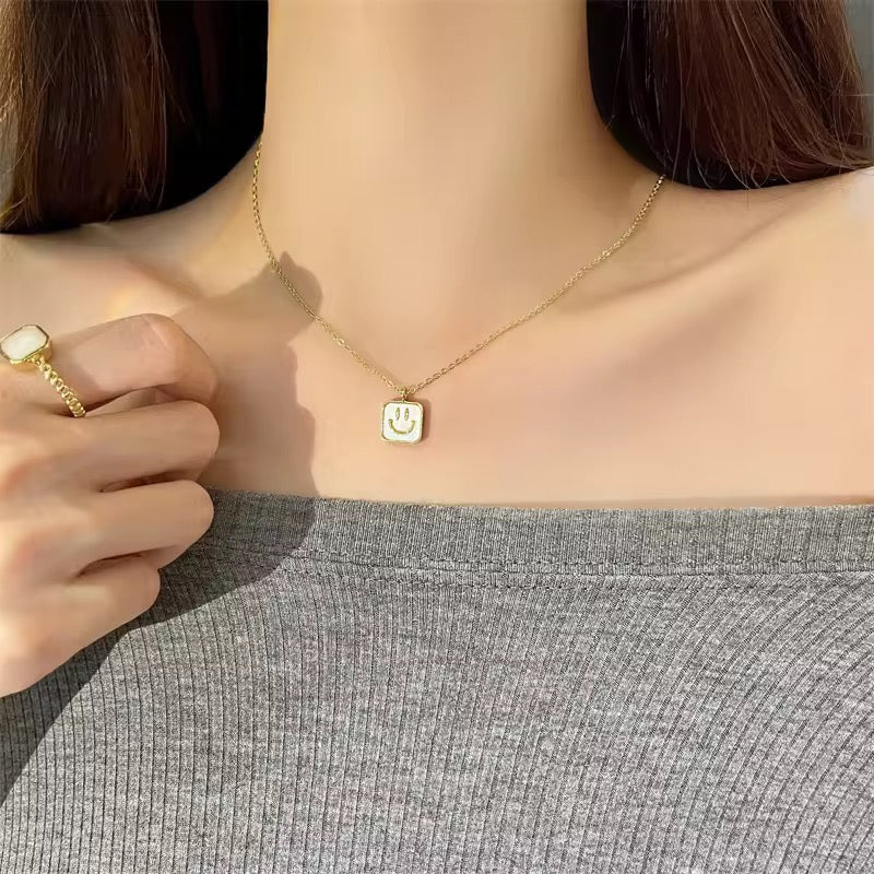 Gold Plated Square Smiley Face Necklace