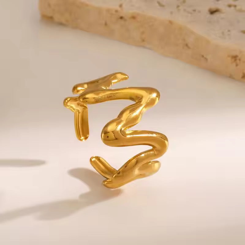 Adjustable Gold Plated Zigzag Ring