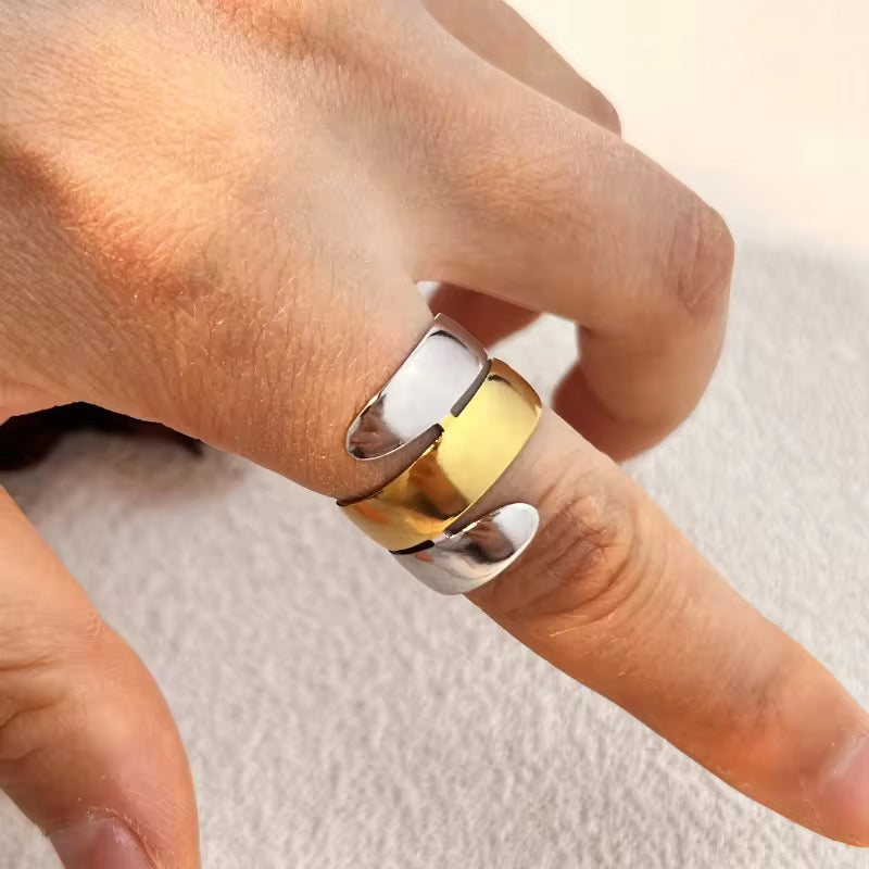 Two-Tone Adjustable Stainless Steel Ring – Gold & Silver Finish