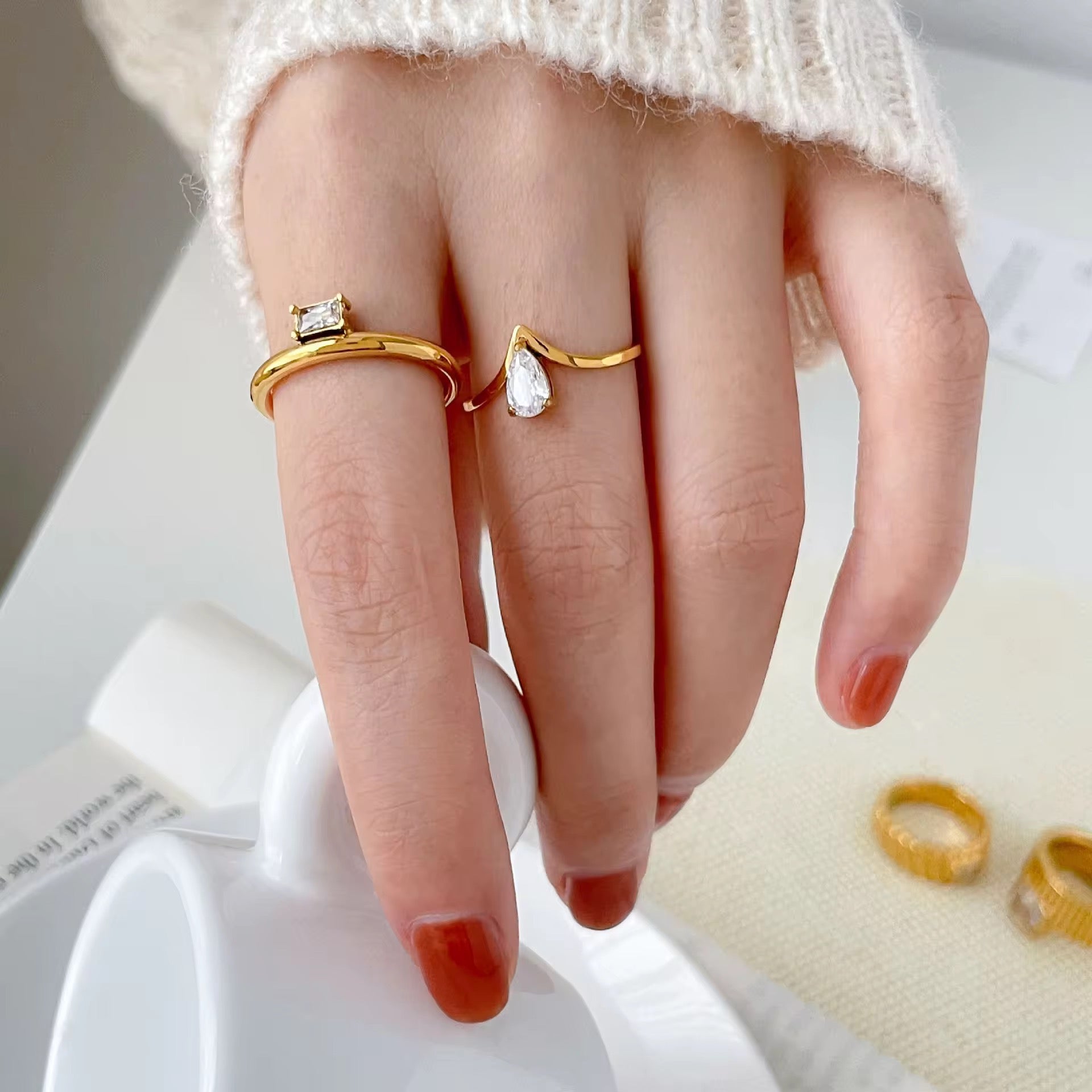 Teardrop Crystal Elegance Adjustable Gold Plated Ring