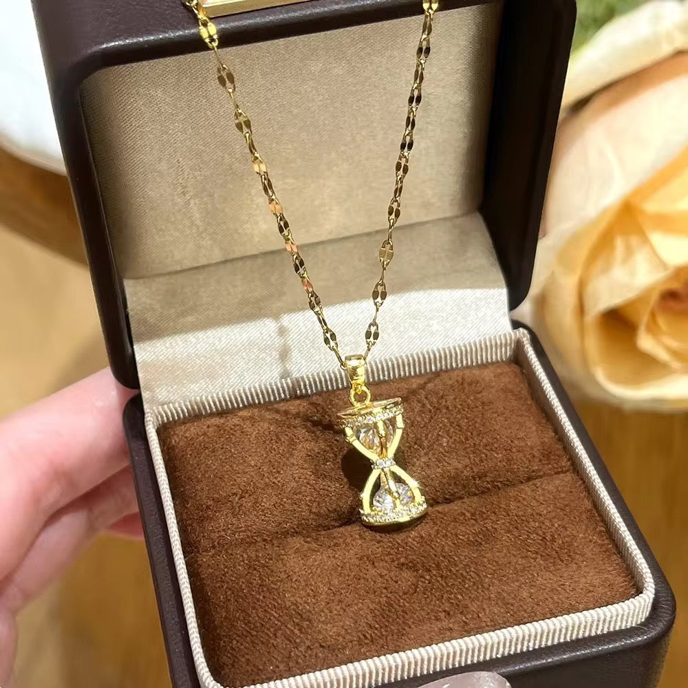 Gold-Tone Crystal Hourglass Pendant Necklace