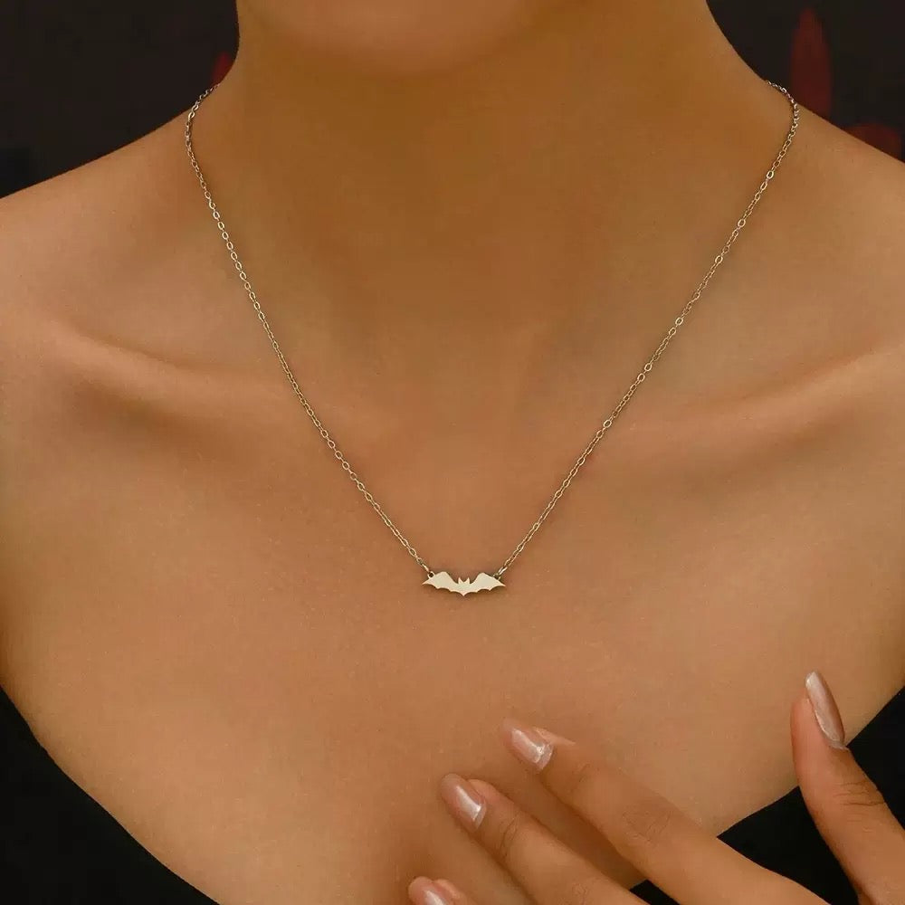 Silver Bat Pendant Necklace