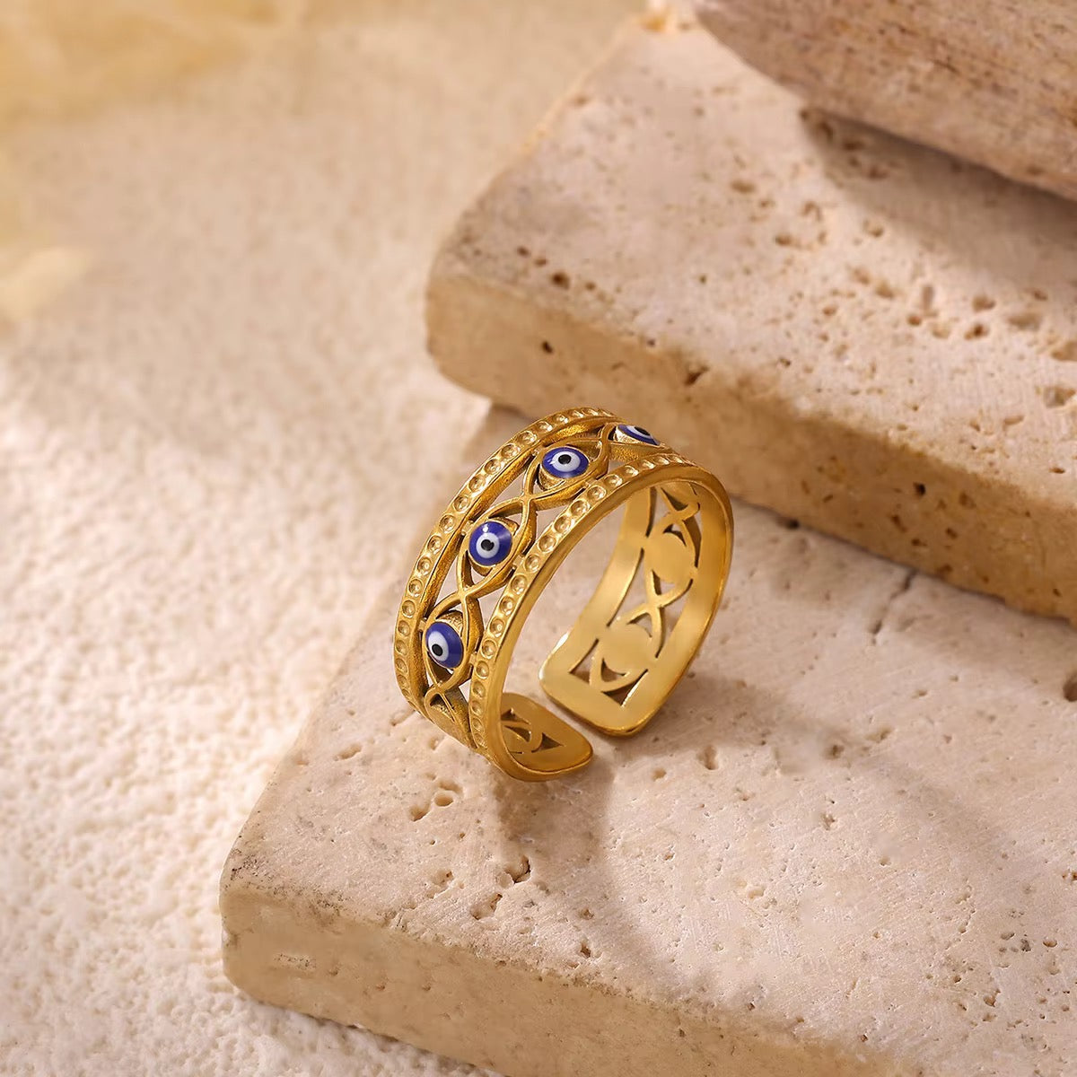 Amulet Blue Evil Eye Adjustable Ring