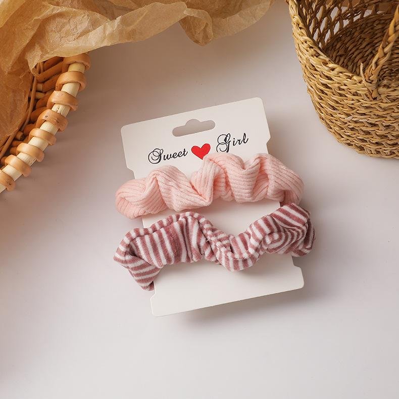 French Striped Coral Velvet Combination Hair Band Scrunchies