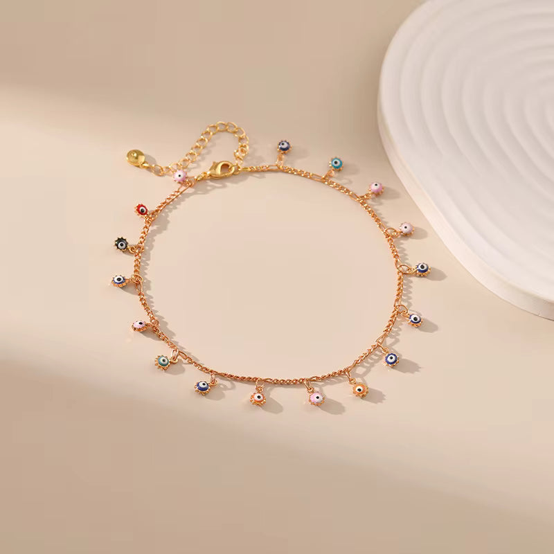 Rainbow Evil Eye Charm Anklet