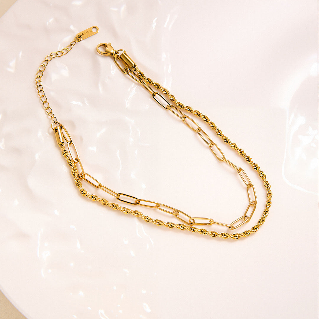 Gold Plated Double Layer Chain Anklet