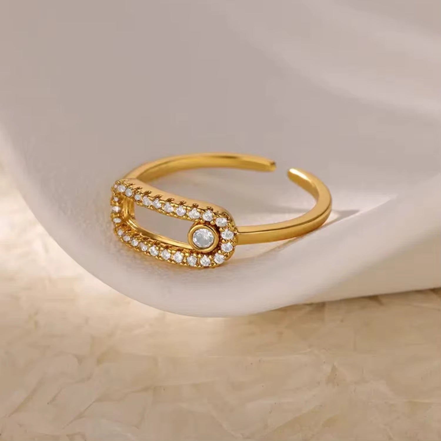 Elegant Moving Crystal-Studded Adjustable Gold Plaed Ring