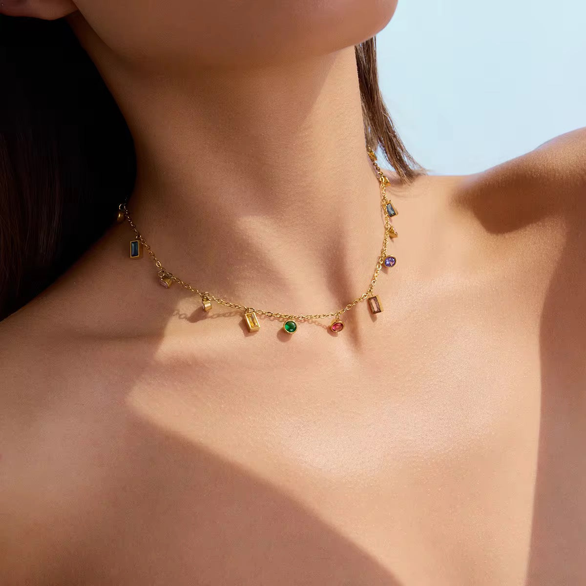 Multi-Colored Charms Gold Plated Necklace