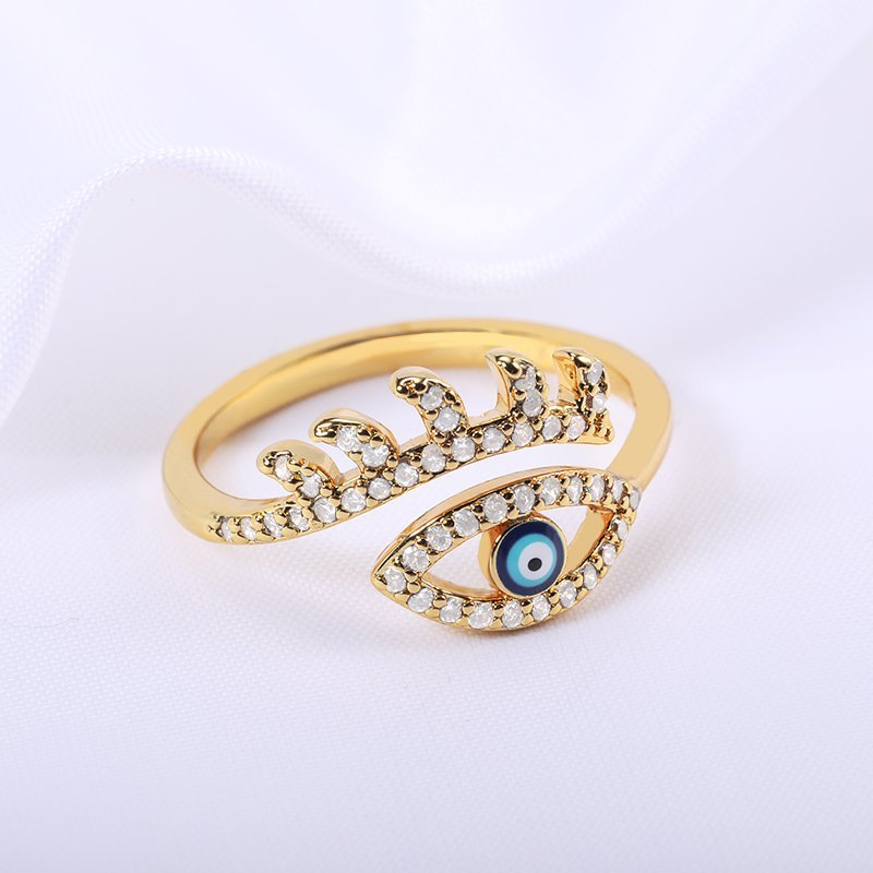 Gold Plated Evil Eye Ring with Sparkling Stones