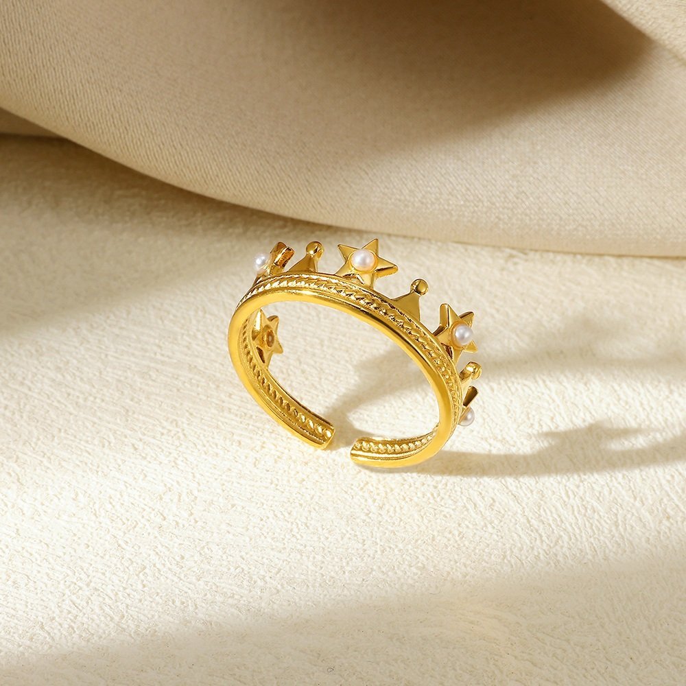 18k Gold Plated Crown Ring with Pearls