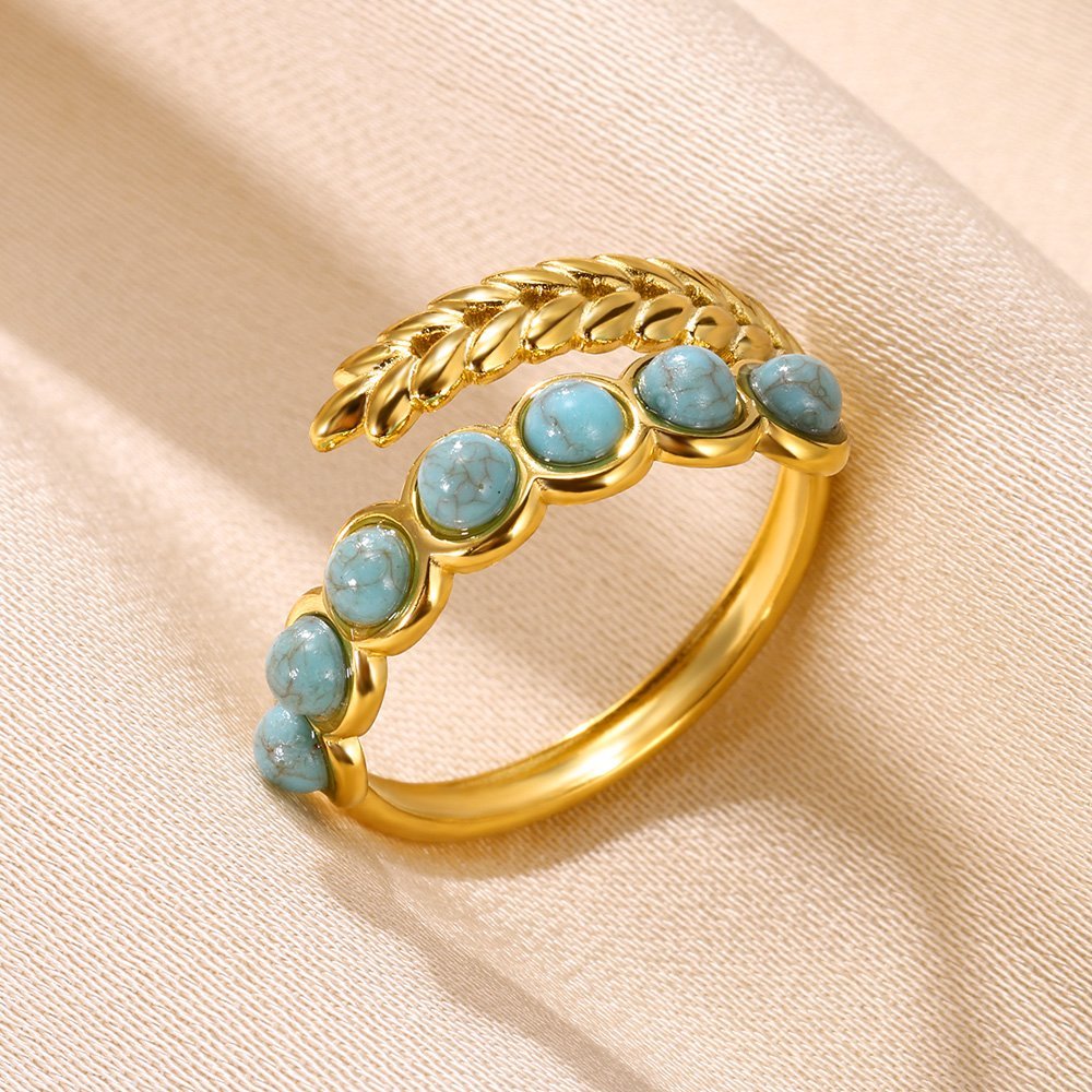 Olive Branch Gold Plated Ring with Turquoise Stones