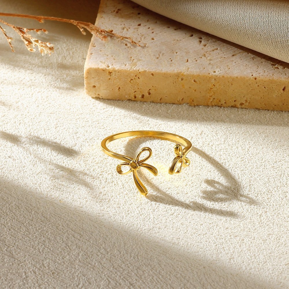 Minimalist Gold Plated Double Bow Open Ring
