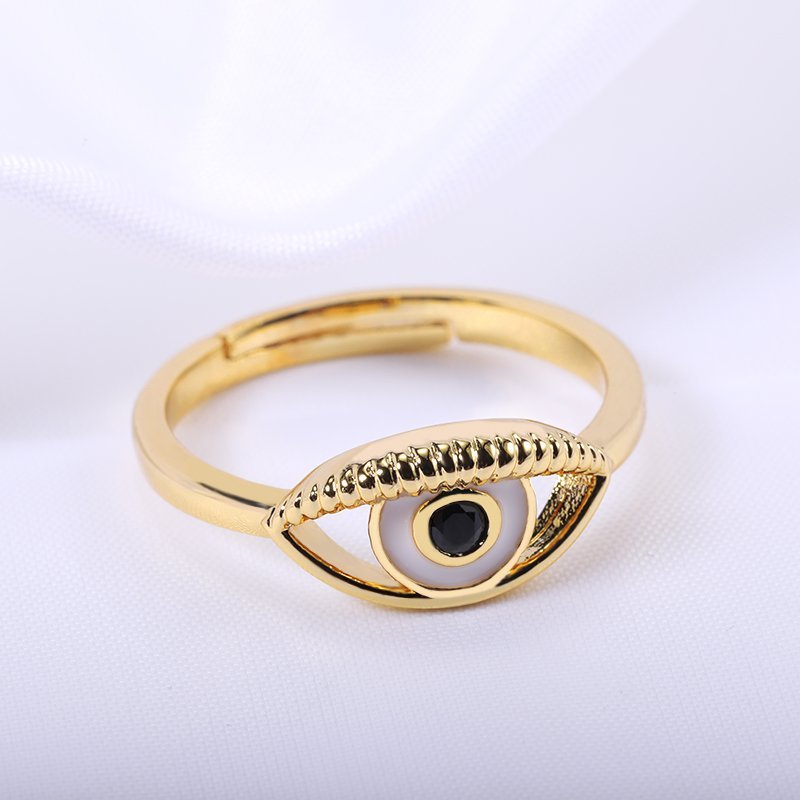 Gold Plated Evil Eye Ring with Black Center Stone