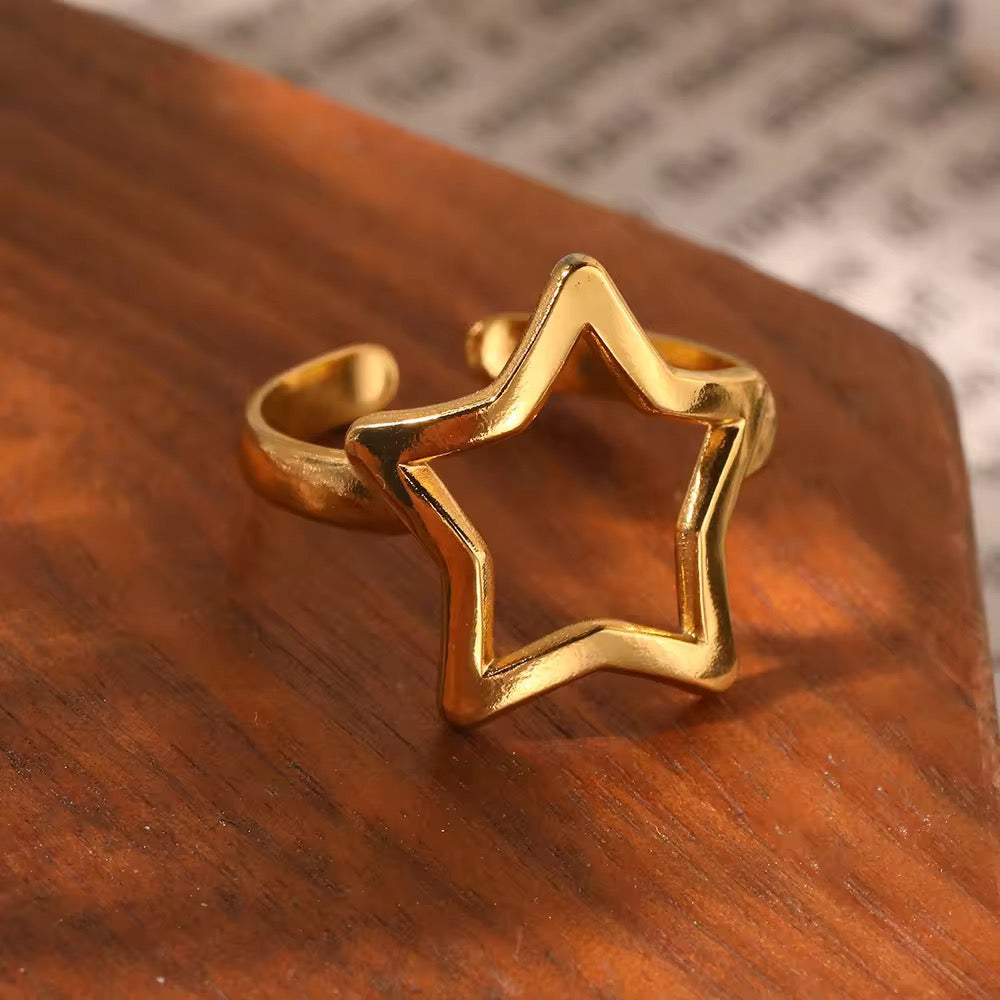 Gold Plated Open Cutout Star Adjustable Ring