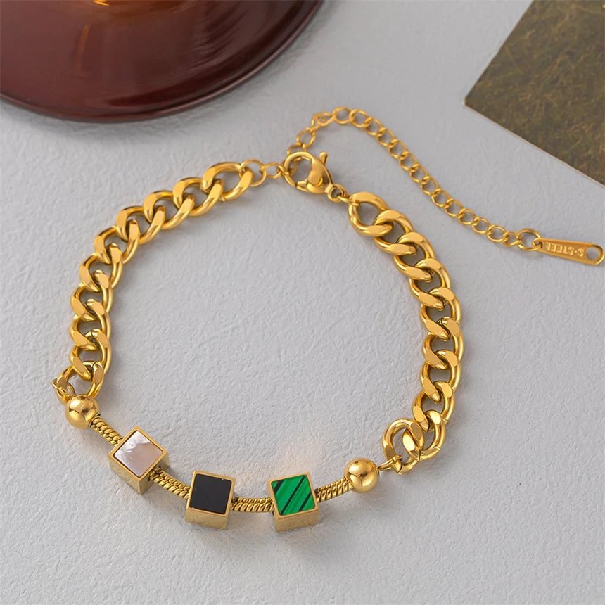 Thick Chained Cube Shaped Multi-Charm Waterproof Bracelet