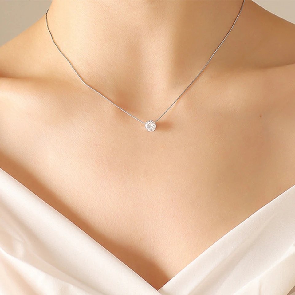 Minimal Silver Stainless Steel Crystal Studded Necklace