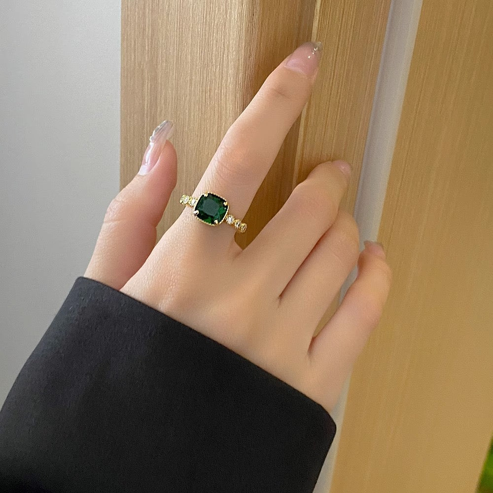 Gold Plated Emerald Ring with Crystal Accents
