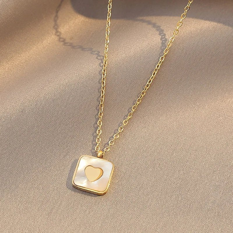 Square Shaped Heart Framed Necklace