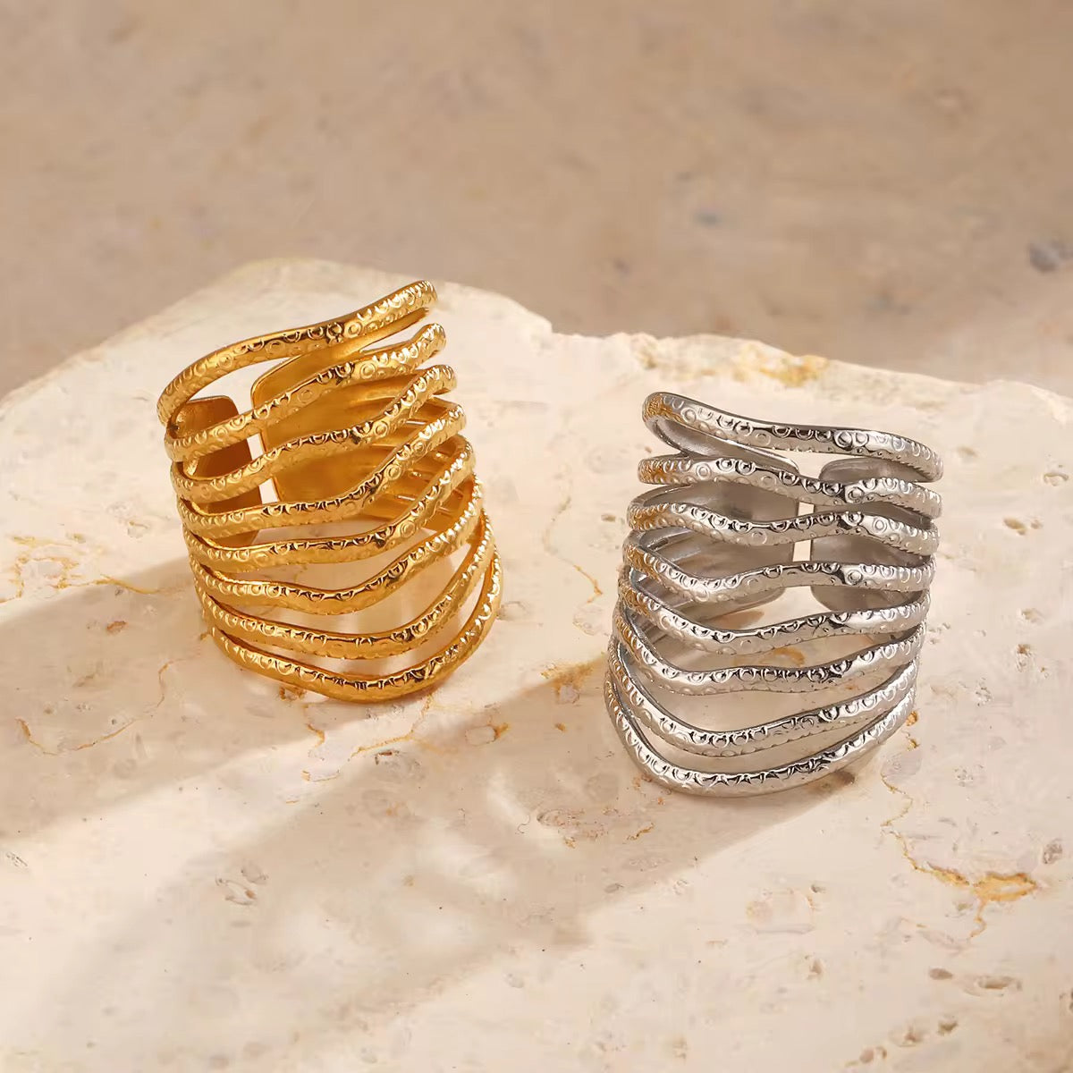 Gold Plated Wave Band Adjustable Ring