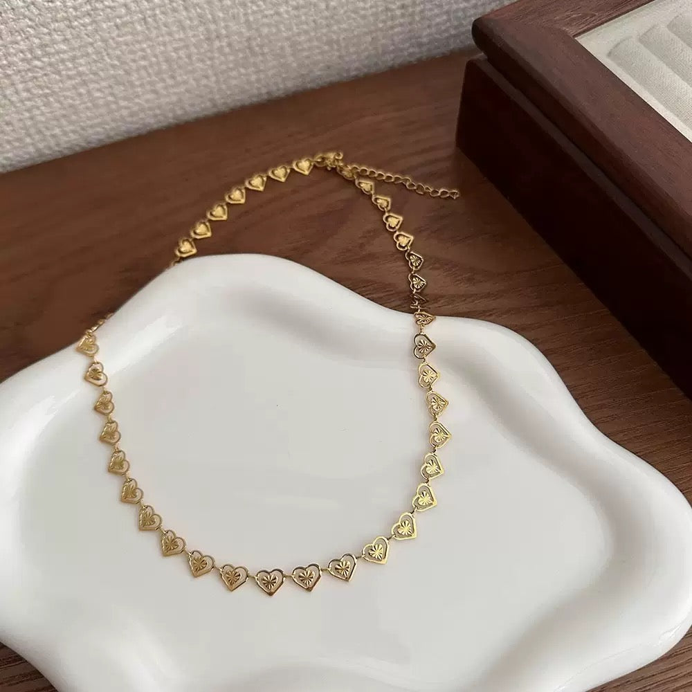 18K Gold Plated Mini Heart Link Choker Necklace