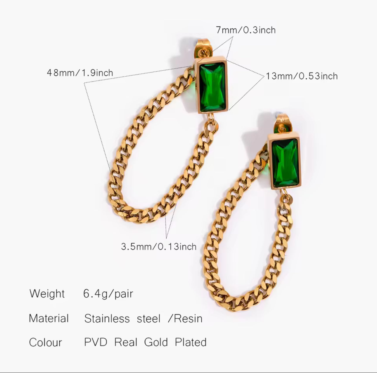 Green Crystal Long Chained Earrings