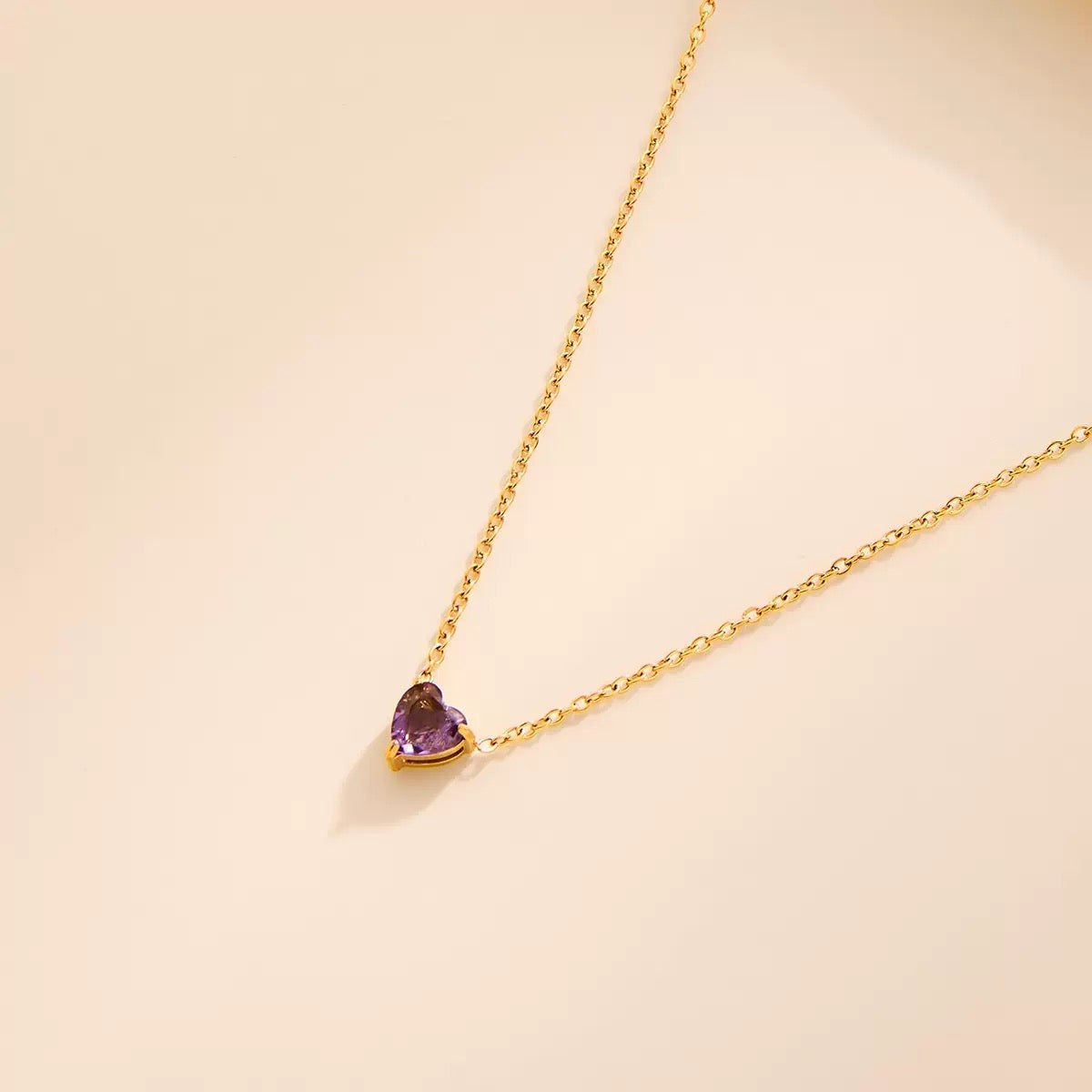 Heart Birthstone Dainty Pendant Necklace