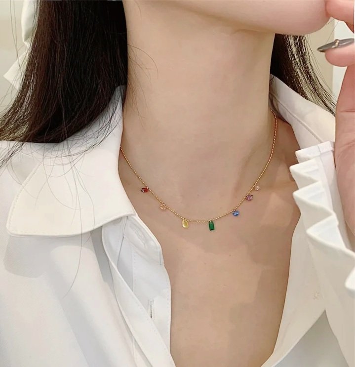 Multi-Colored Crystal-Studded Necklace