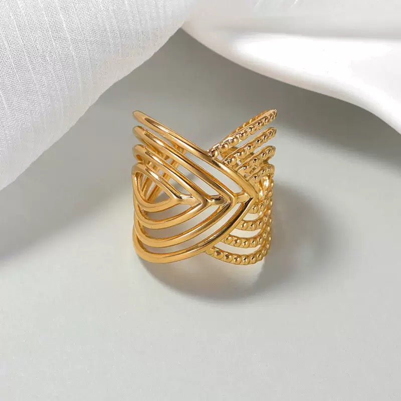 Bohemian Geometric Multi-Band Adjustable Ring