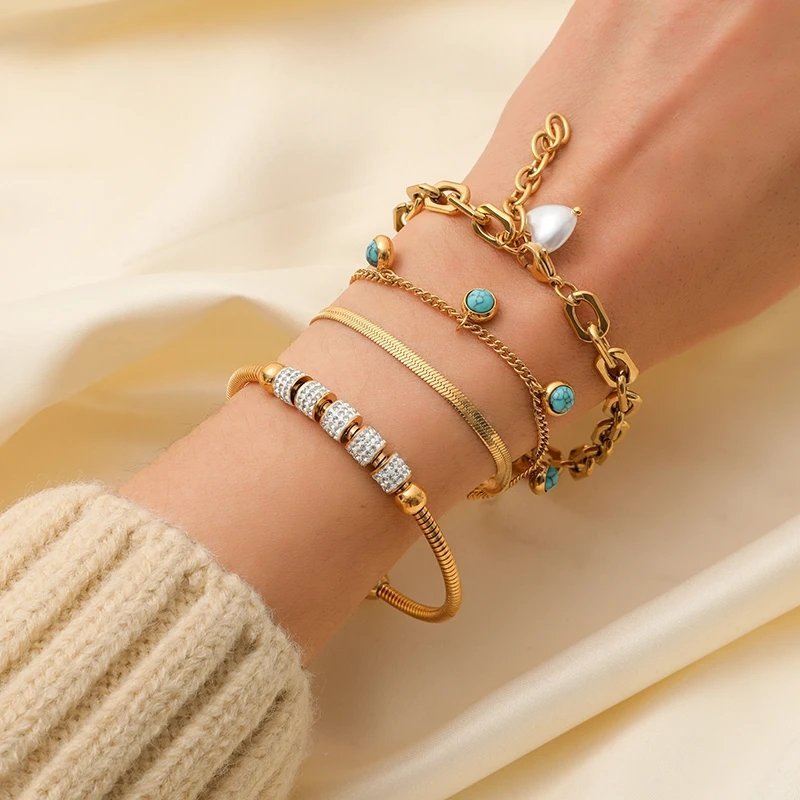 Thick Chained Pearl Charm Gold Plated Bracelet