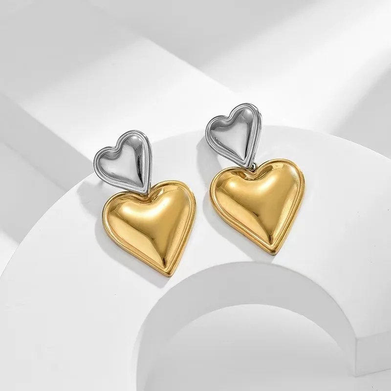 Golden and Silver Heart Shaped Stainless Steel Earrings