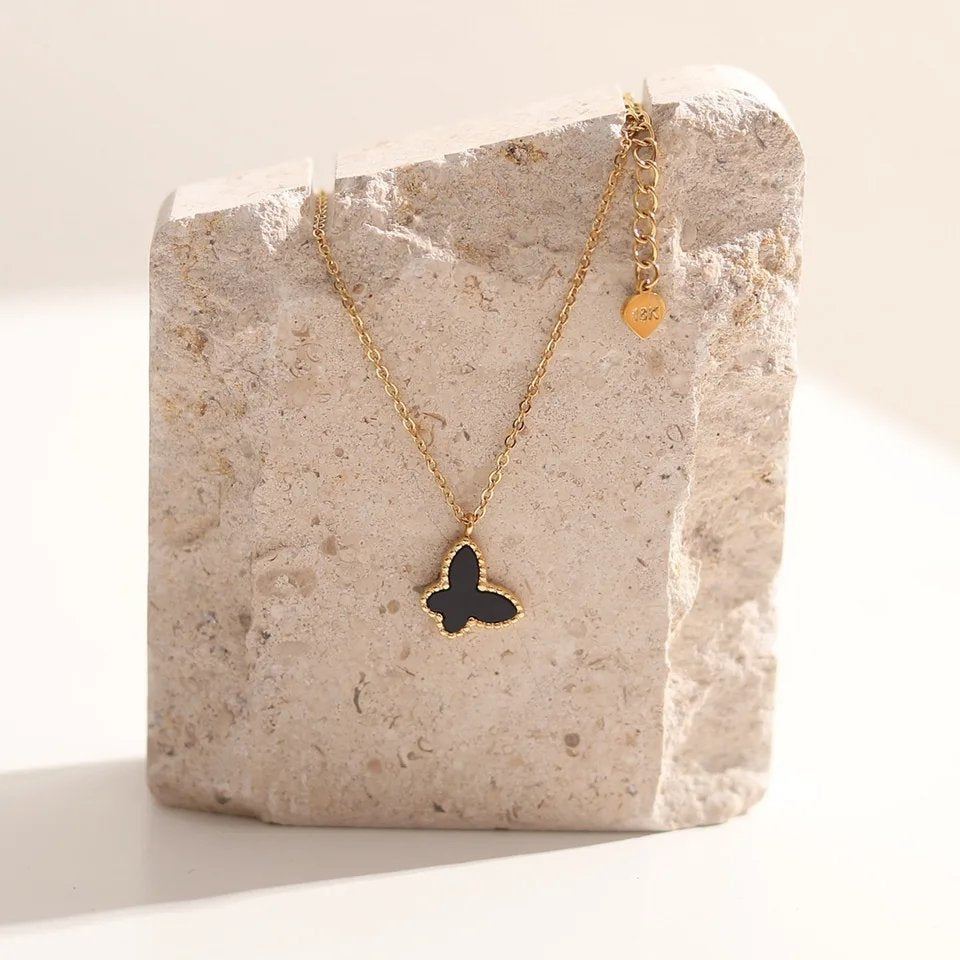 Cute Butterfly Gold Plated Necklace - Black