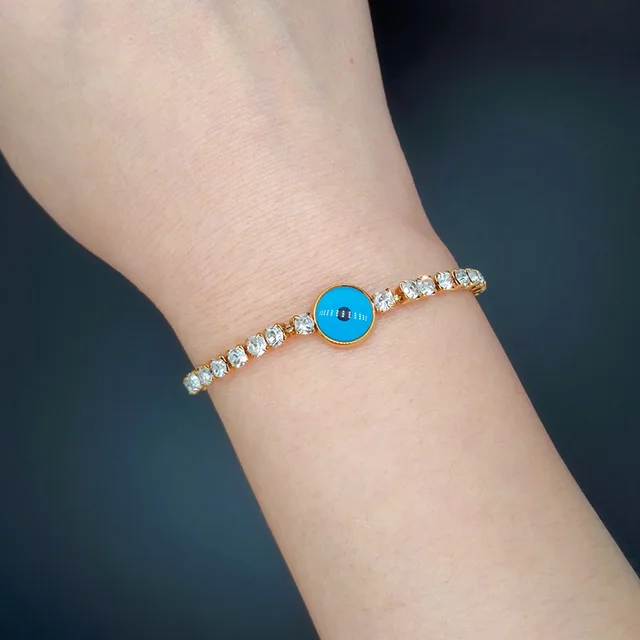 Evil Eye With Studded Crystal Gold Plated Bracelet
