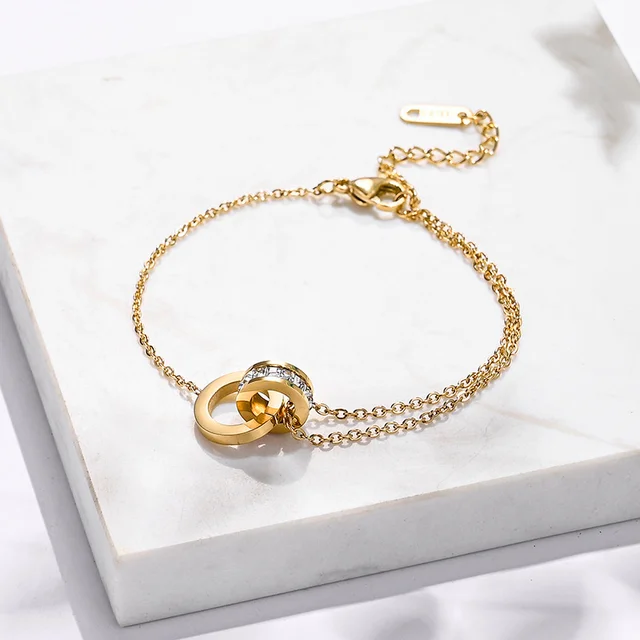 Minimal Tangled Rings Gold Plated Bracelet