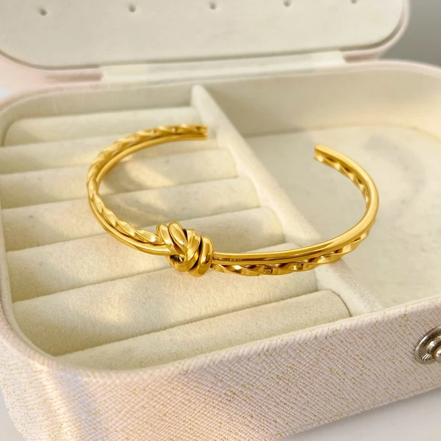 Twisted Knot Gold Plated Cuff Bangle