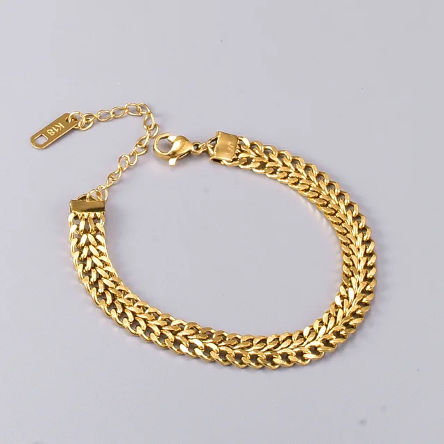 Gold Plated Multi-layered Curb Chain Link Bracelet