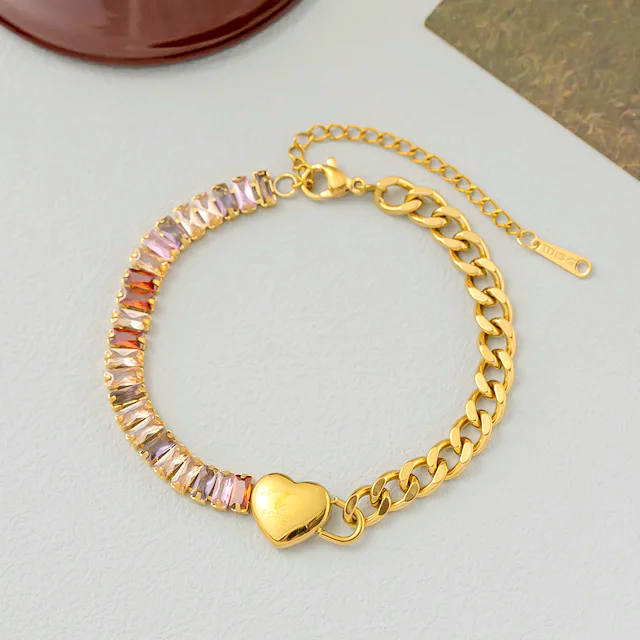 Multi-Color Crystal-Studded Heart Shaped Bracelet