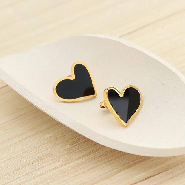 Black Heart Stainless Steel Stud Earrings