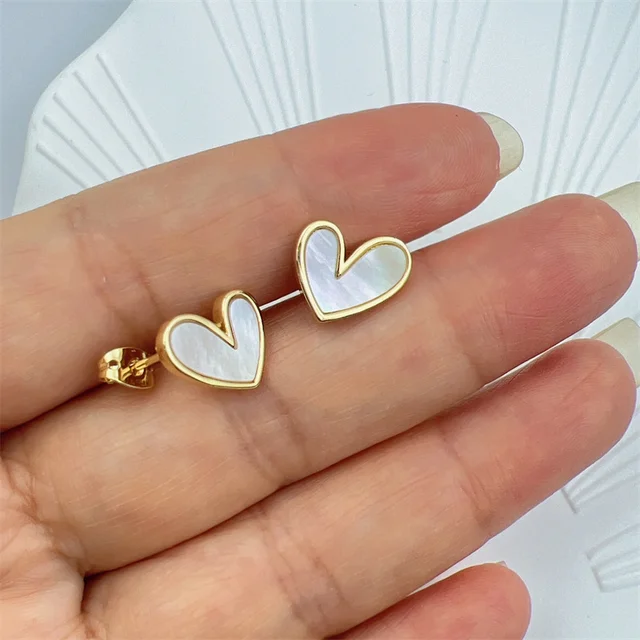 White Heart Stainless Steel Stud Earrings