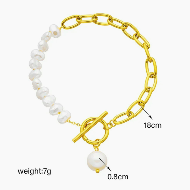 Pearls and Long Chain Gold Plated Bracelet