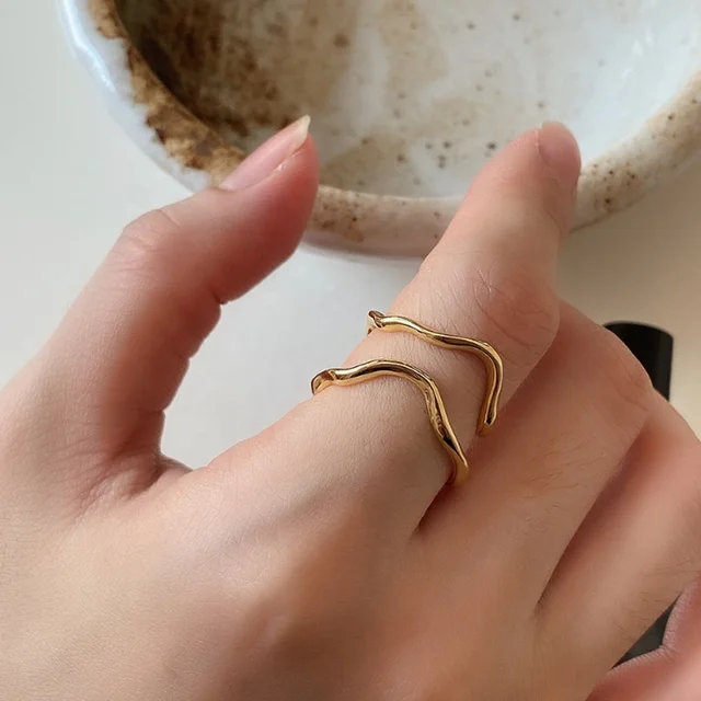 Loop Wave Gold Plated Adjustable Ring