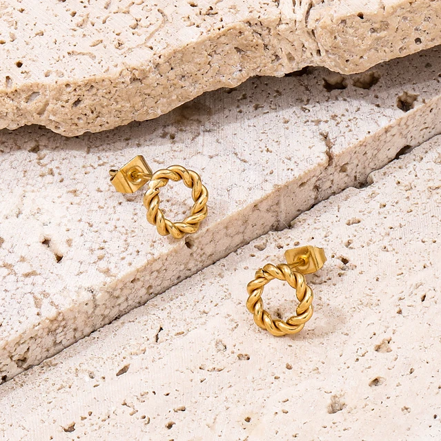 Ultra Small Dainty Twisted Gold Plated Earrings