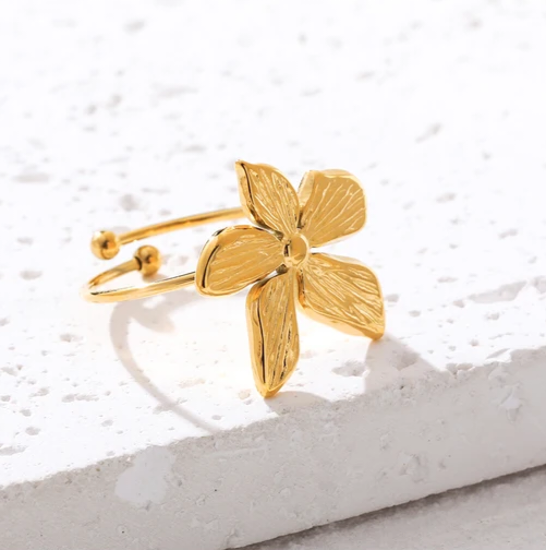 Gold Plated Elegant Flower Adjustable Ring